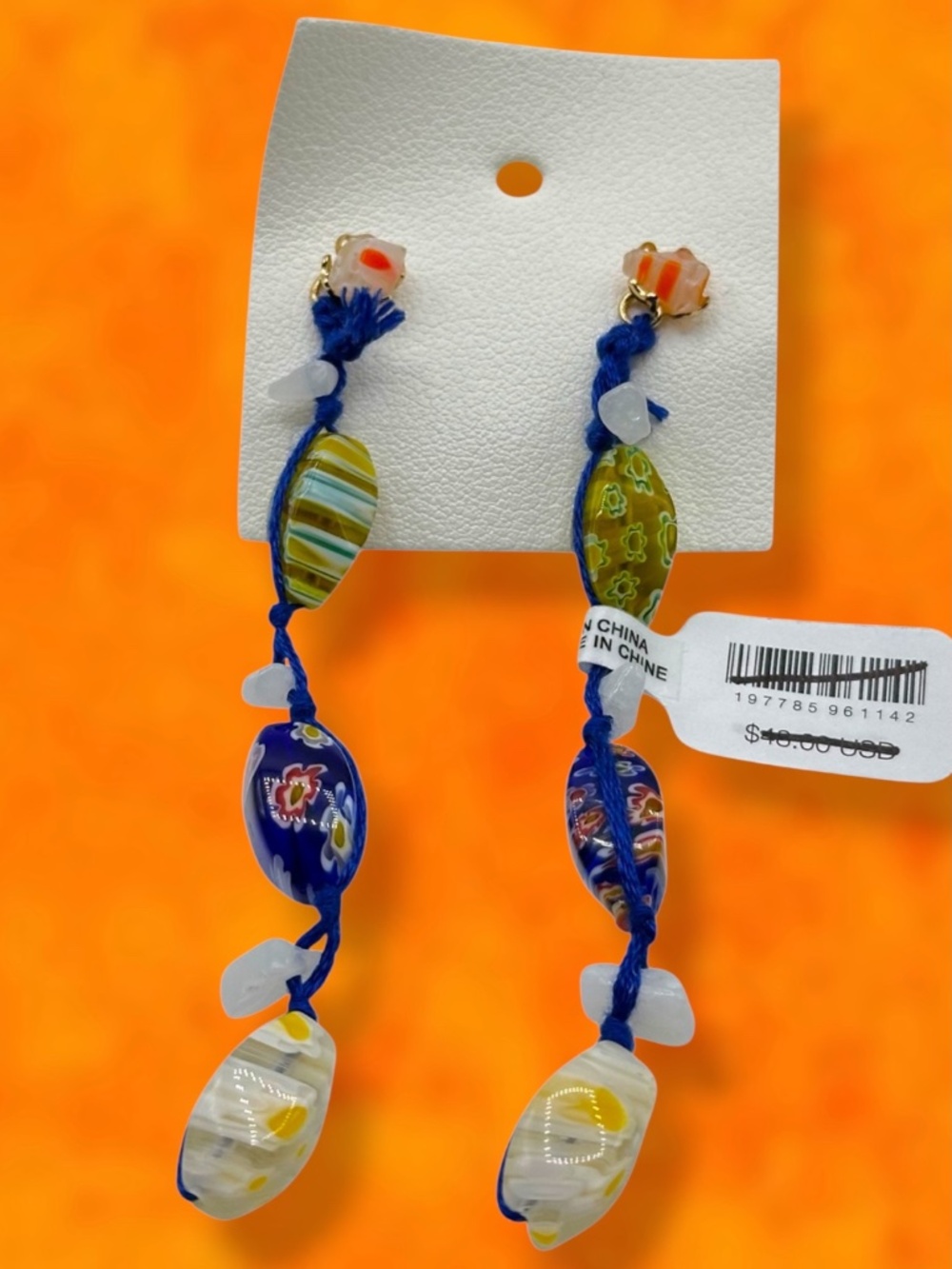 Free People x Ariana Ost Voyage Boho Earthy Dangle Earrings Blue Crystal Glass